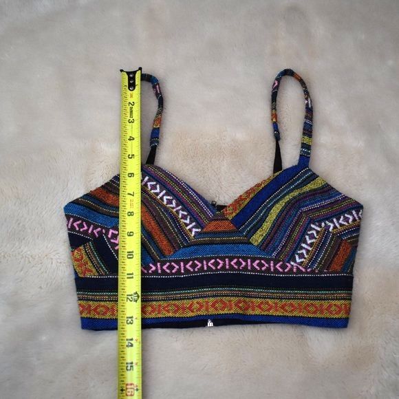 Forever 21 Patchwork Crop Top Size Small Multicolor Adjustable Straps Boho - Picture 10 of 15